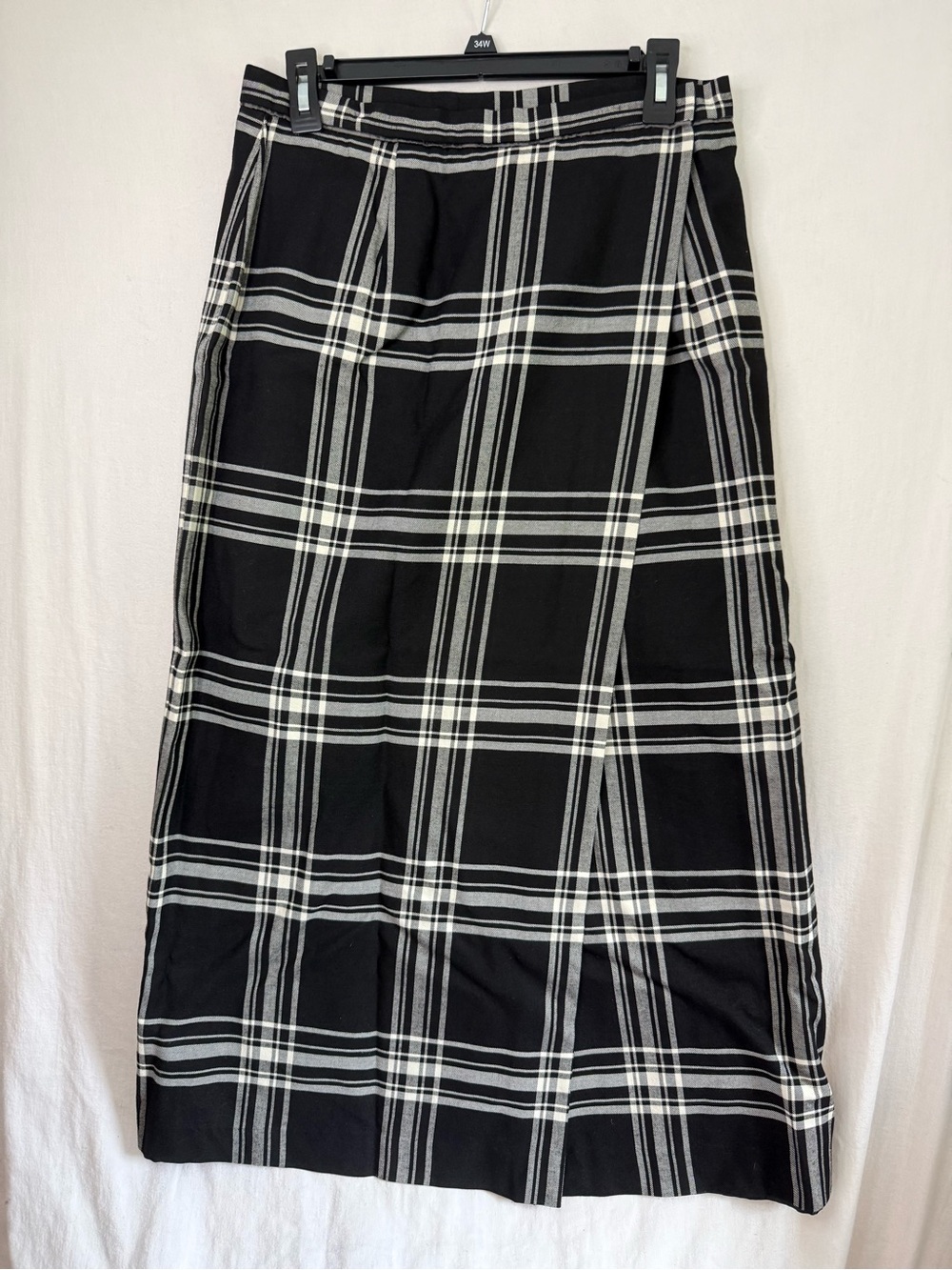 Liz Claiborne Black White Plaid Wrap Front Maxi Skirt Wool blend Size 12P